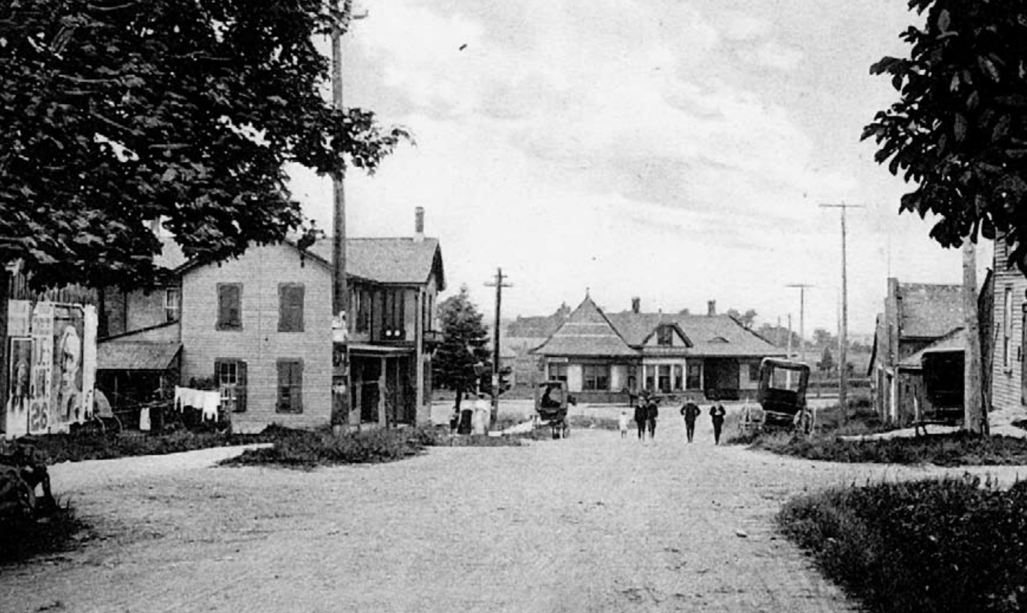 The train station seen looking north along Spruce Street