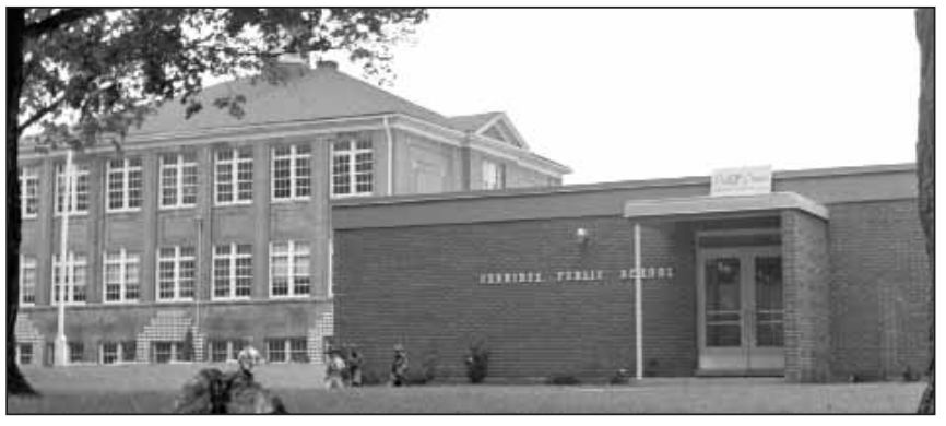 1955 addition to Uxbridge Public School with original school in the background